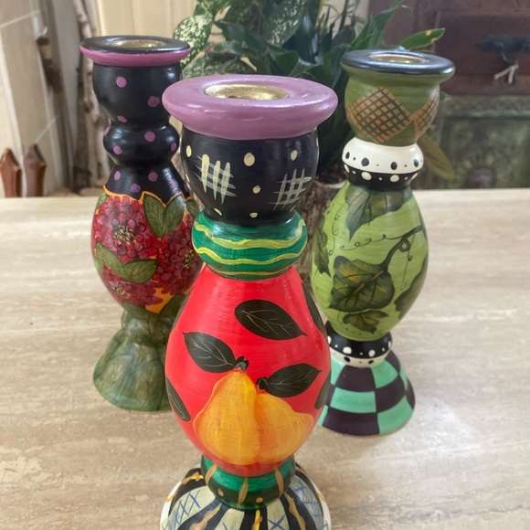 Colorful Hand-Painted Candle Holders Set of 3 - Picture 7 of 15